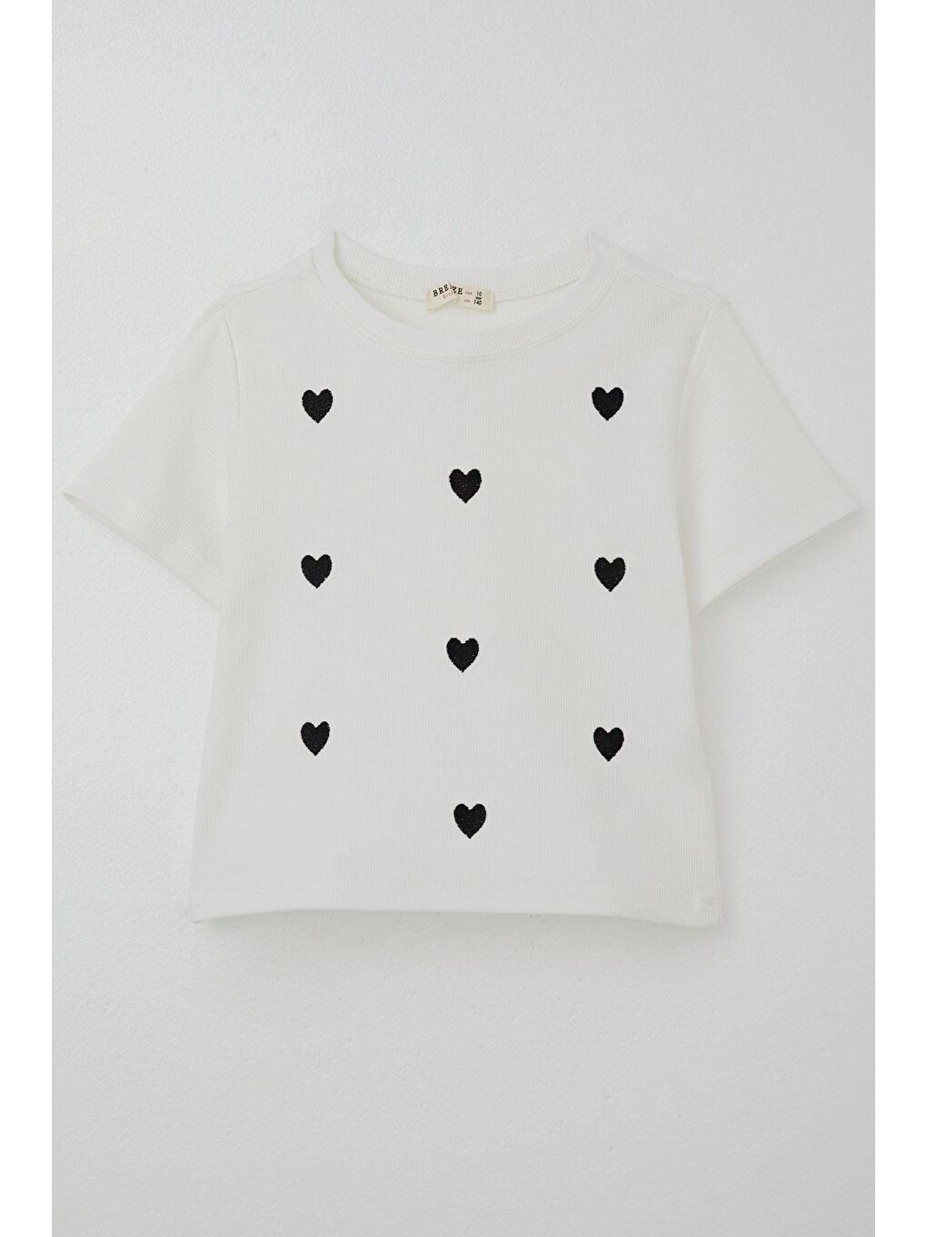 Kız Çocuk Tişört Kalp Nakış Detaylı Ekru (9-14 Yaş)