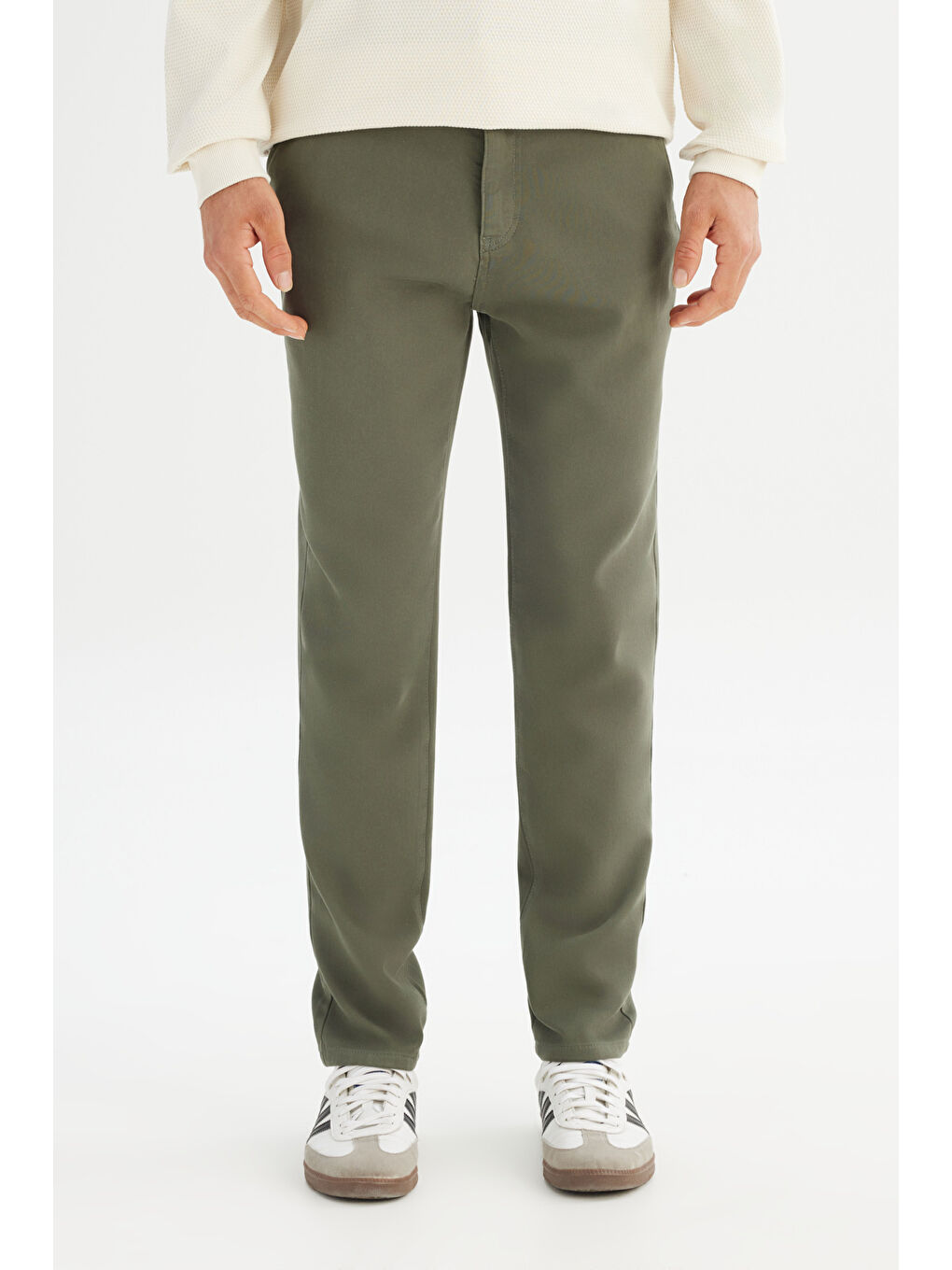 Regular Fit Normal Kesim Normal Bel Pamuklu Esnek Haki Chino Pantolon-1