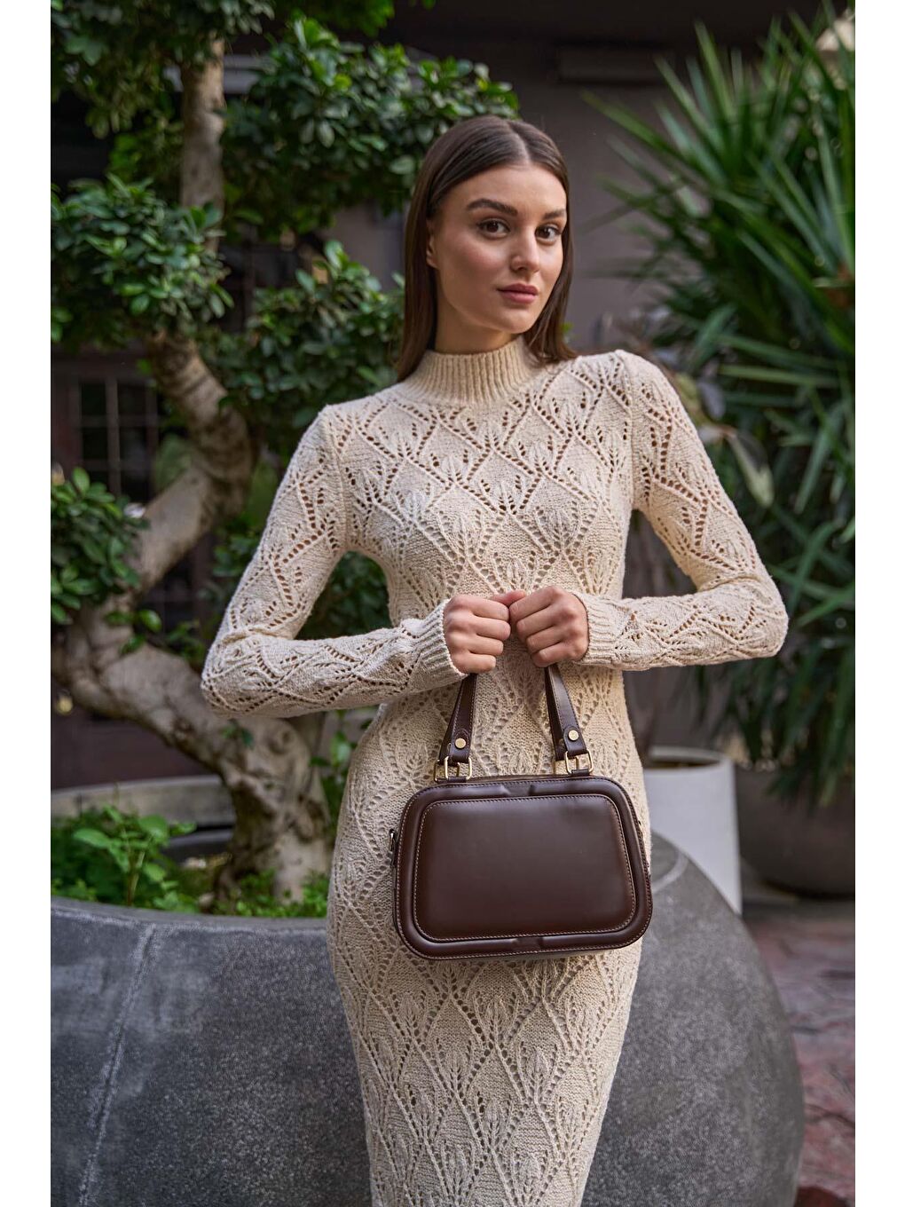 Deri El Ve Omuz Çantası Kahverengi-4