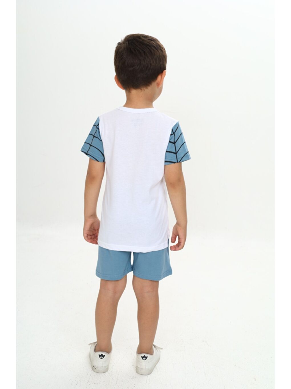 Lila Erkek Çocuk Örümcek Detay Baskılı Şortlu Takım-1