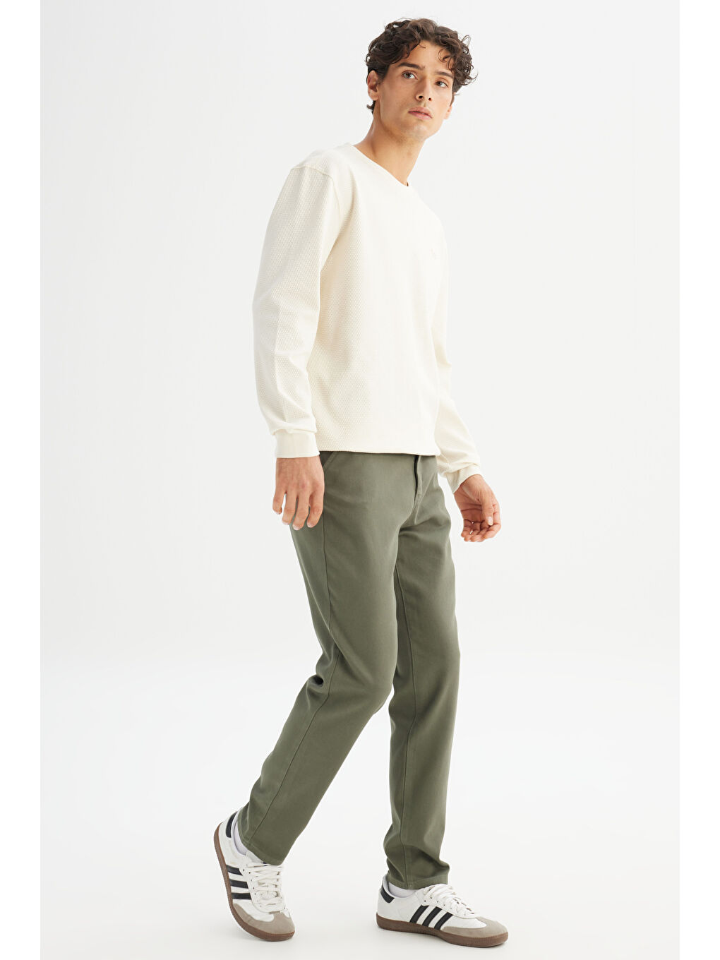 Regular Fit Normal Kesim Normal Bel Pamuklu Esnek Haki Chino Pantolon-2