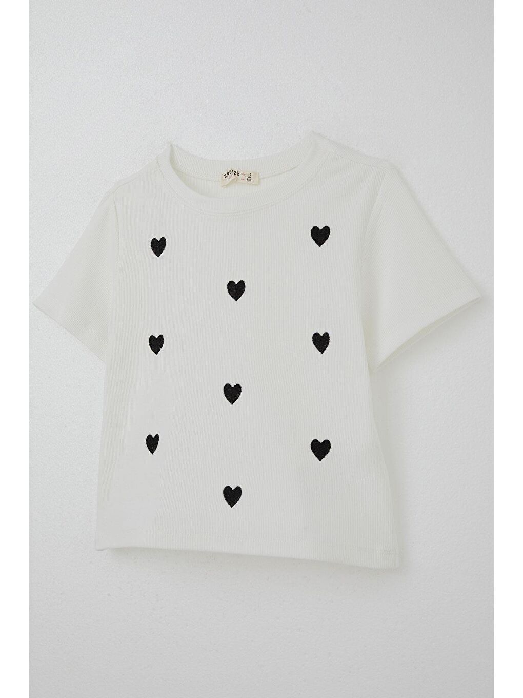 Kız Çocuk Tişört Kalp Nakış Detaylı Ekru (9-14 Yaş)-2