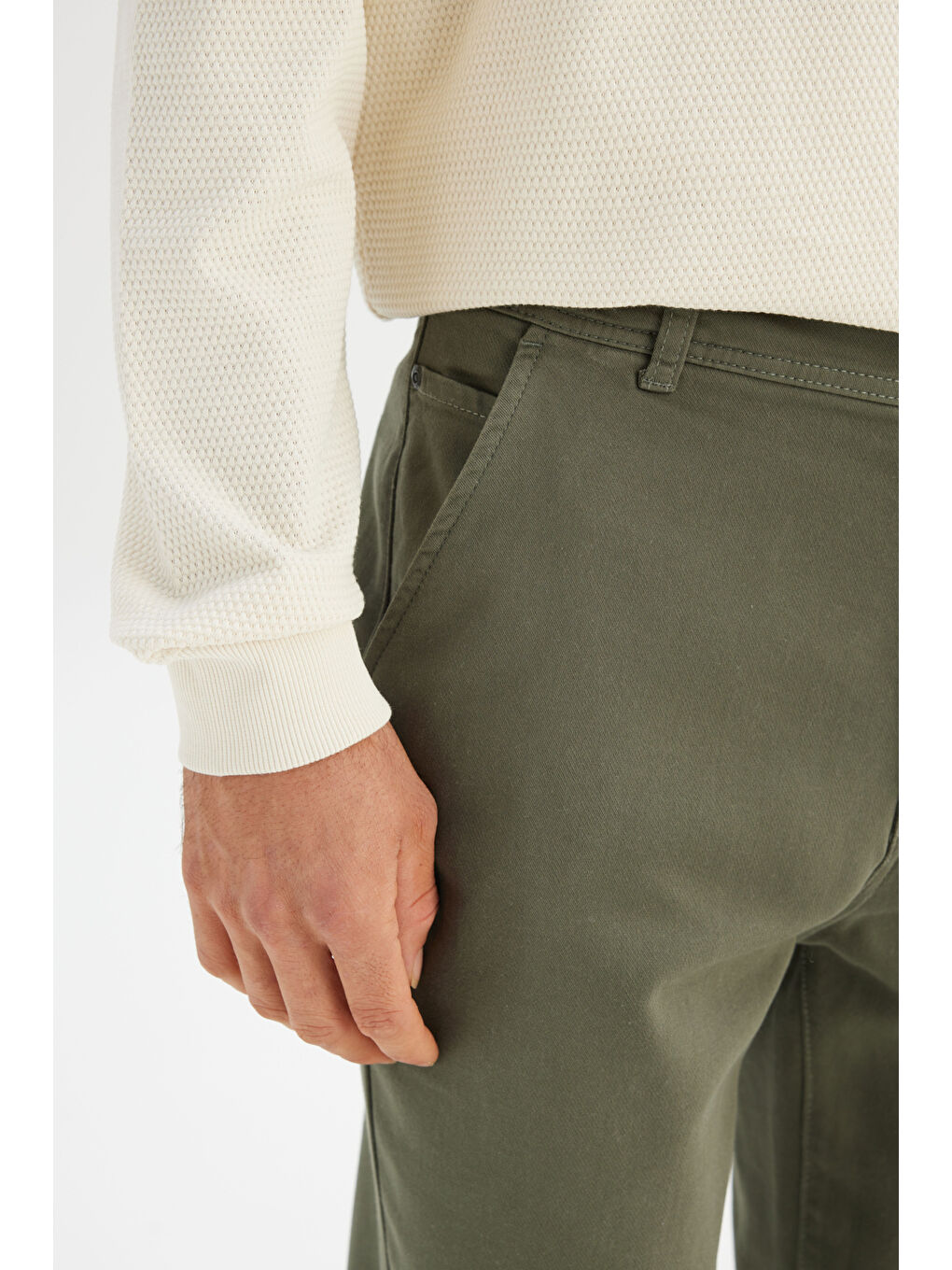 Regular Fit Normal Kesim Normal Bel Pamuklu Esnek Haki Chino Pantolon-3