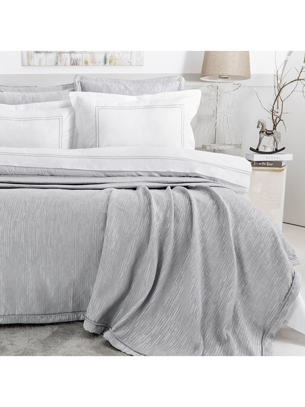 Home Pavia Şönil Çift Kişilik Yatak Örtüsü Nevresim Seti 7 Parça-Gri-1