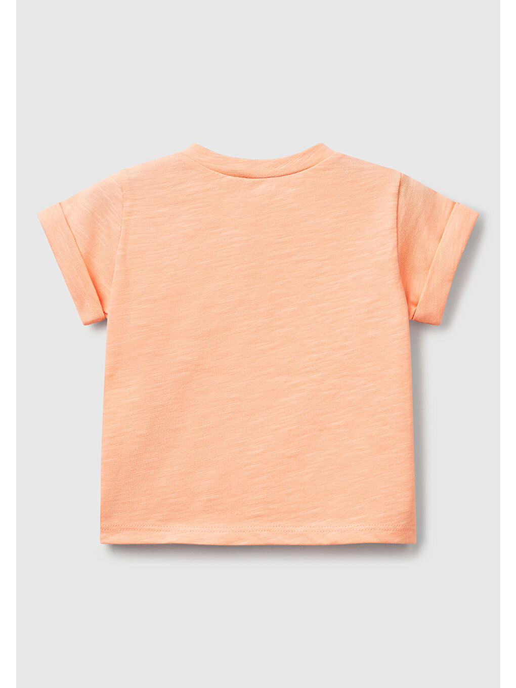 Bej Bebek Yavruağzı Önü Baskılı Omzu Çıtçıtlı Manşet Detaylı T-Shirt-1