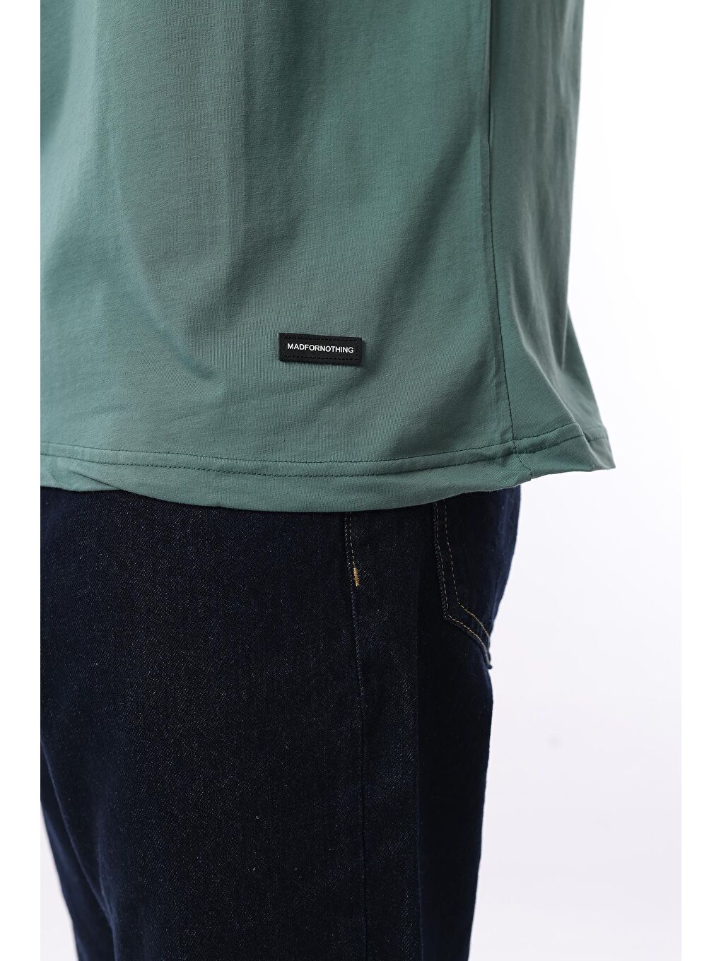 Yeşil Bisiklet Yaka Şerit Detaylı Pamuklu Erkek %100 Pamuk Tişört E7033-4