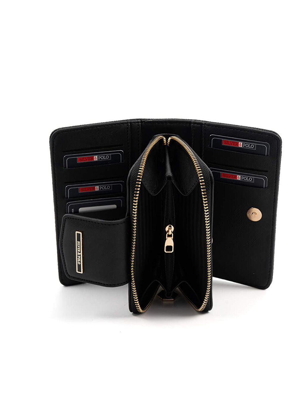 Siyah Kadın Baskılı Cüzdan 1202-47253 SILVER POLO BAYAN PORTFÖY M178 SİYAH-MAT SİYAH-5