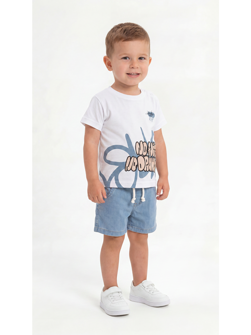 Beyaz No Drama Baskılı Erkek Bebek Alt Üst Takım-2