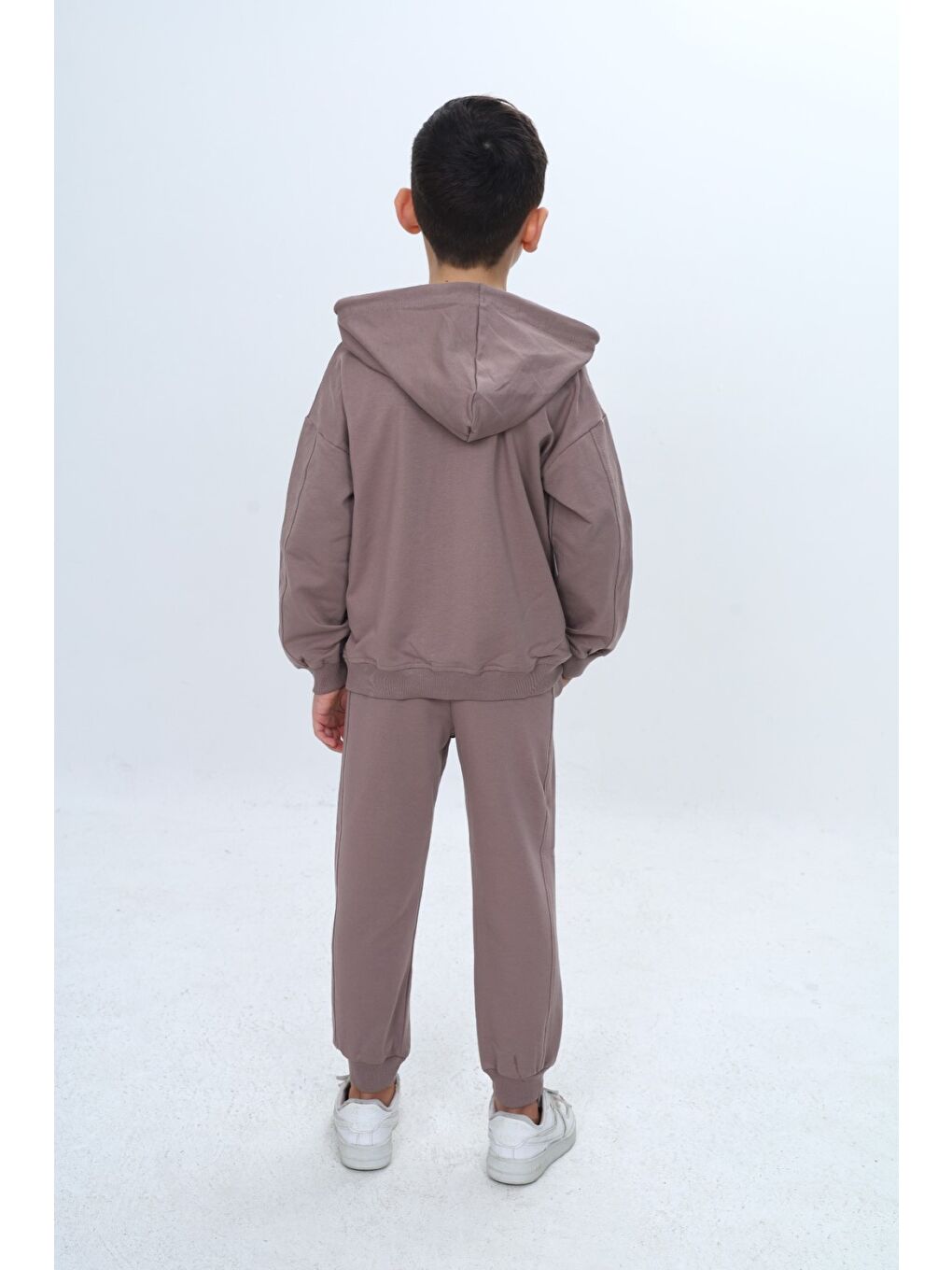 Ekru Erkek Çocuk 2'li Takım Baskılı Kapüşonlu Fermuarlı Sweatshirt & Beli Paçası Lastikli Cepli Jogger Eş-4