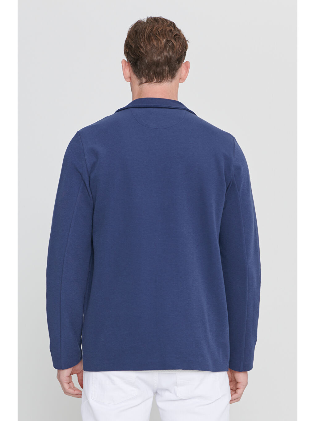 Erkek Lacivert Standart Fit Normal Kesim Gömlek Yaka Pamuklu Örme Ceket-6