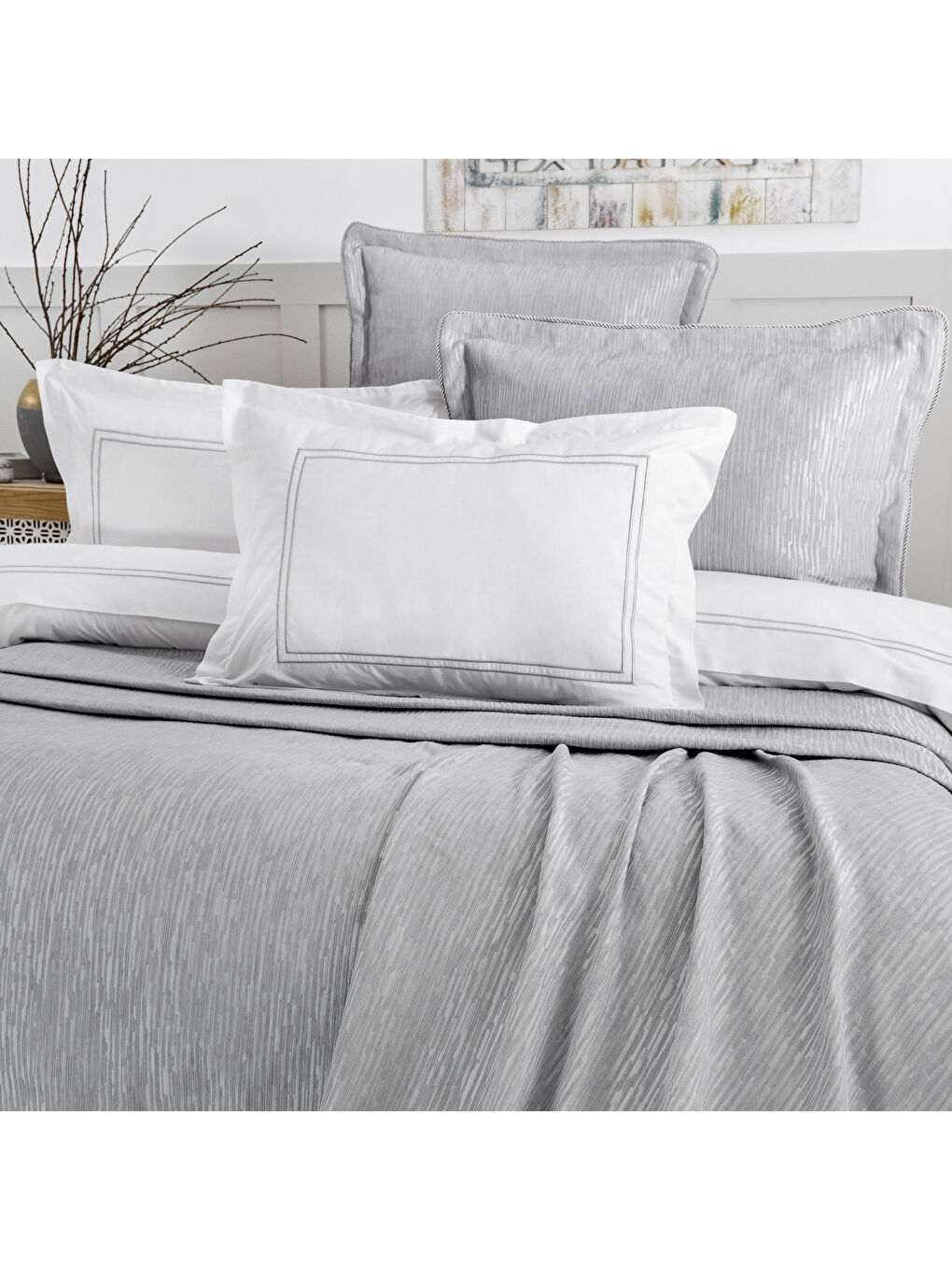 Home Pavia Şönil Çift Kişilik Yatak Örtüsü Nevresim Seti 7 Parça-Gri-2