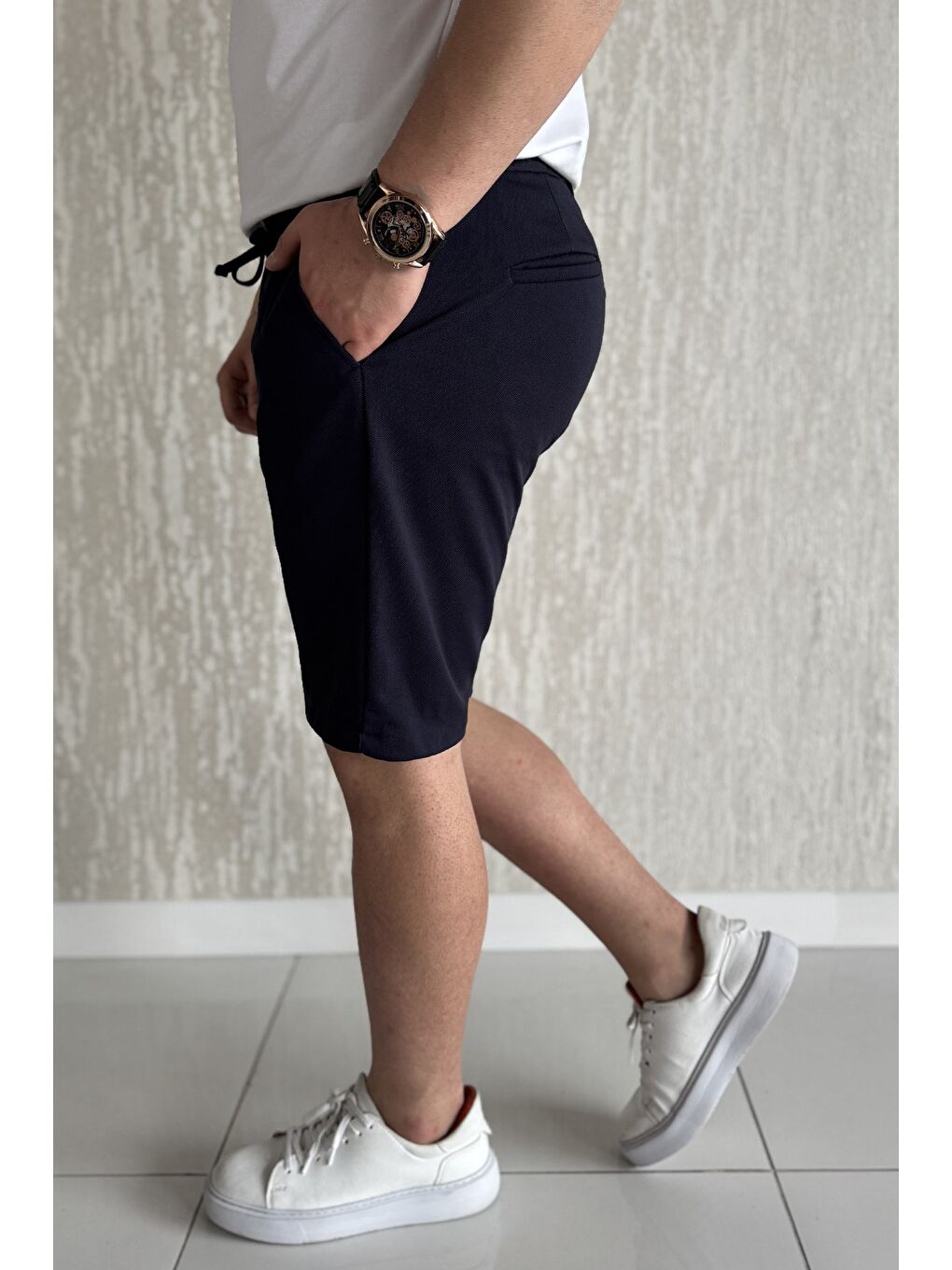 Lacivert Erkek Bel Lastikli Şort-1
