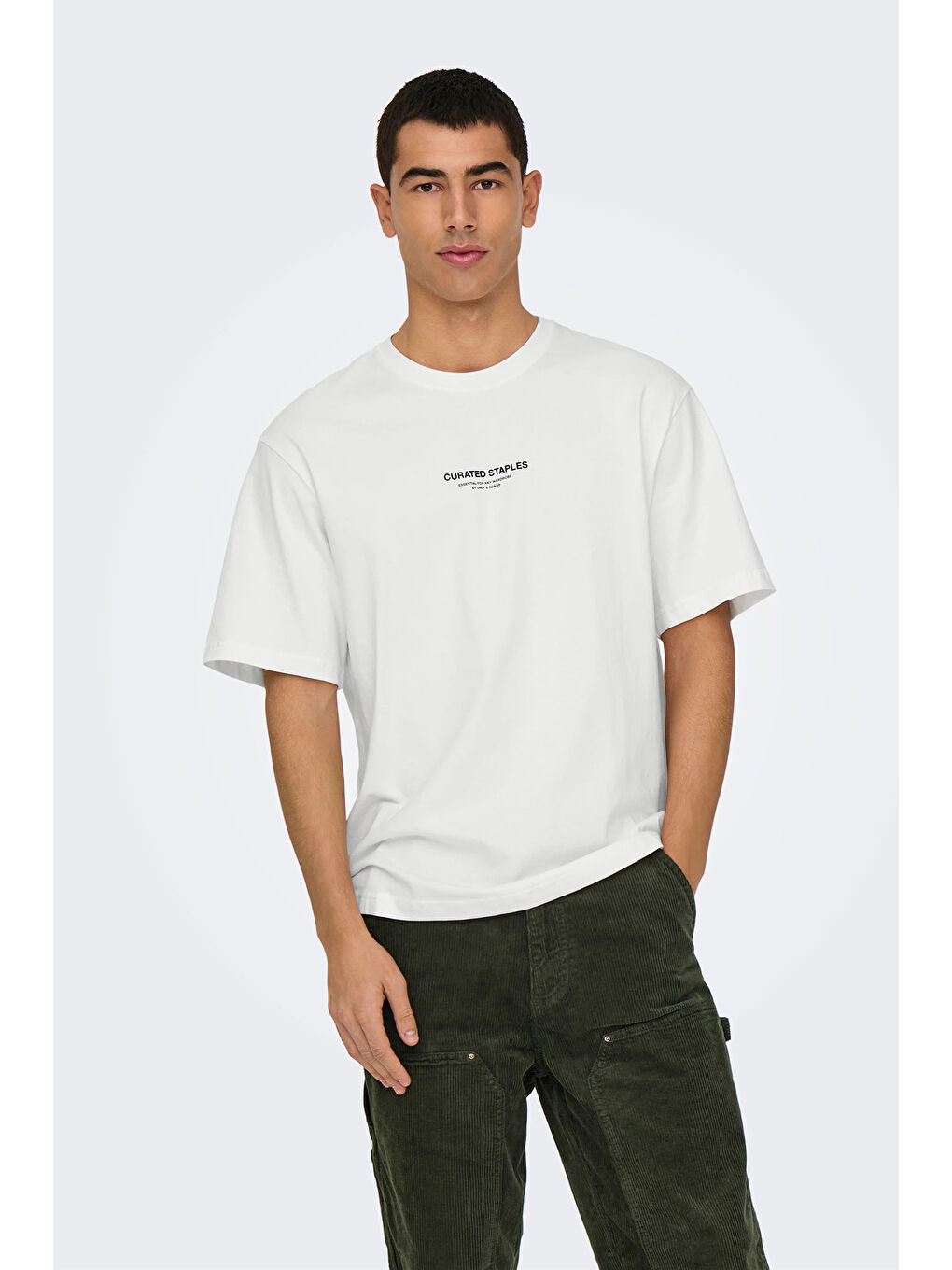 Ekru Onscurated % 100 Pamuk Baskılı Bisiklet Yaka T Shirt 22030925