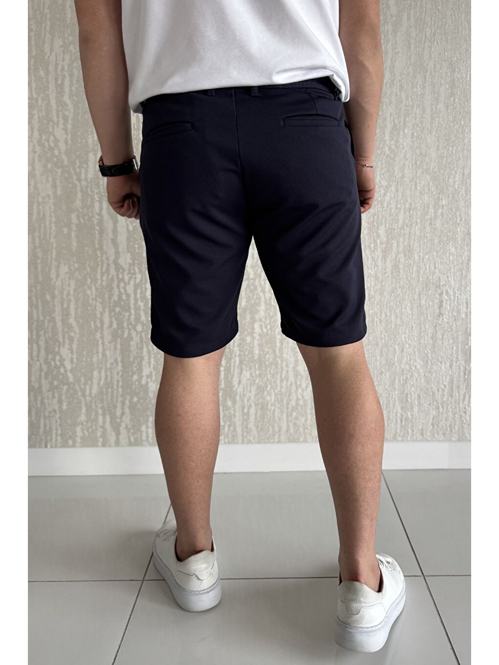 Lacivert Erkek Bel Lastikli Şort-2