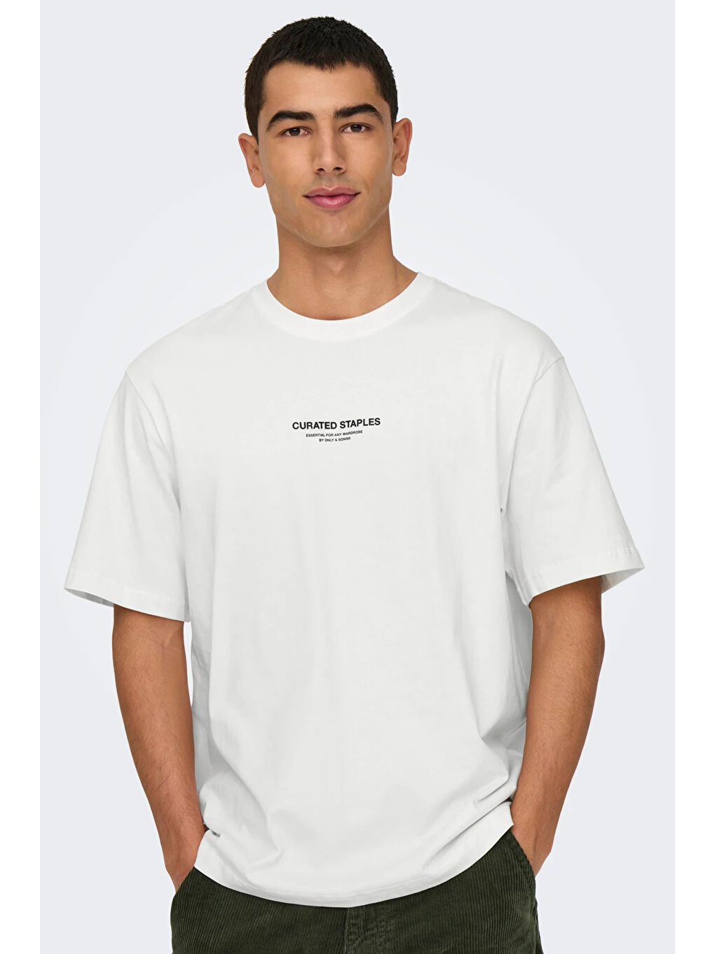 Ekru Onscurated % 100 Pamuk Baskılı Bisiklet Yaka T Shirt 22030925-2