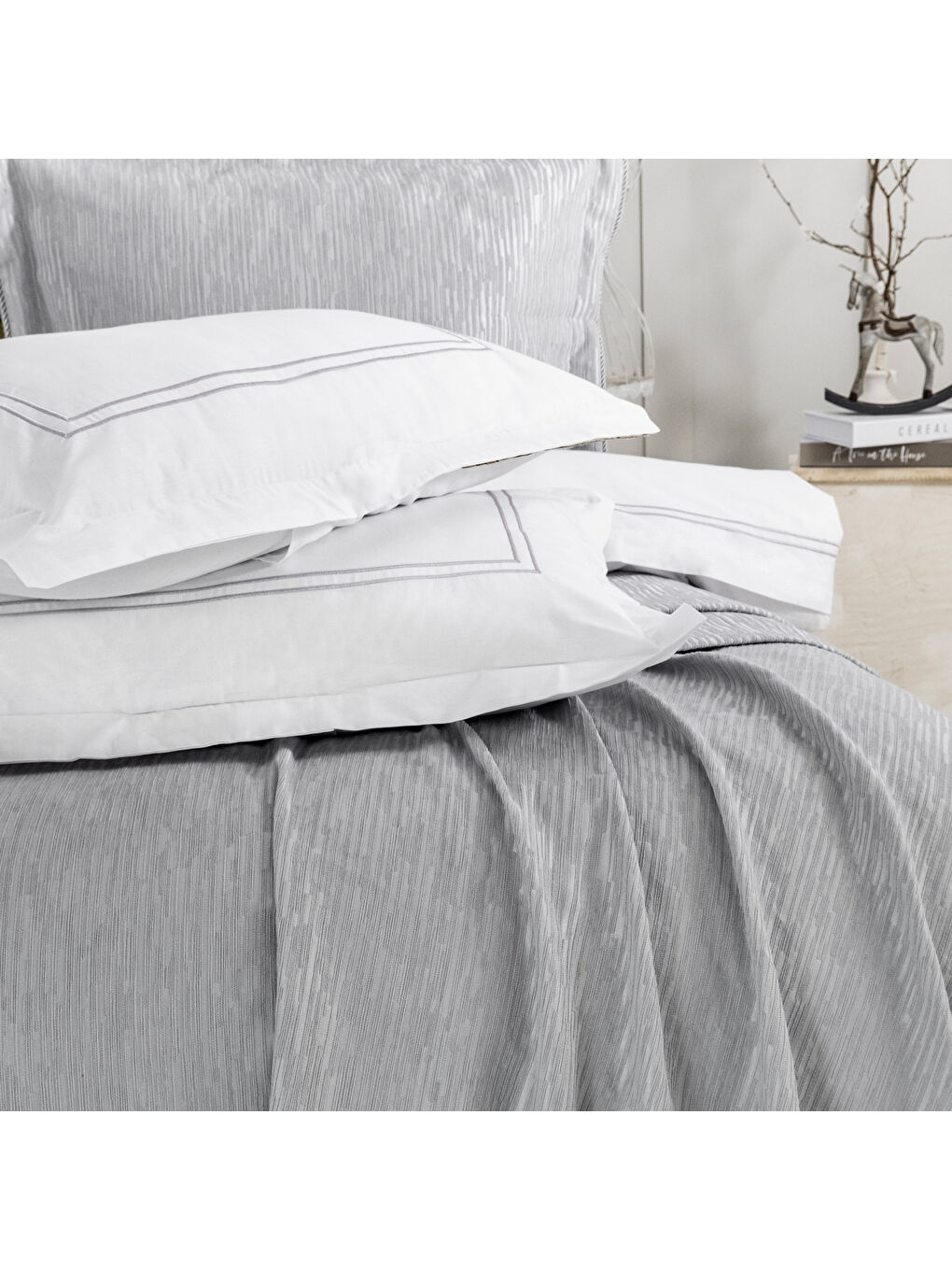 Home Pavia Şönil Çift Kişilik Yatak Örtüsü Nevresim Seti 7 Parça-Gri-3