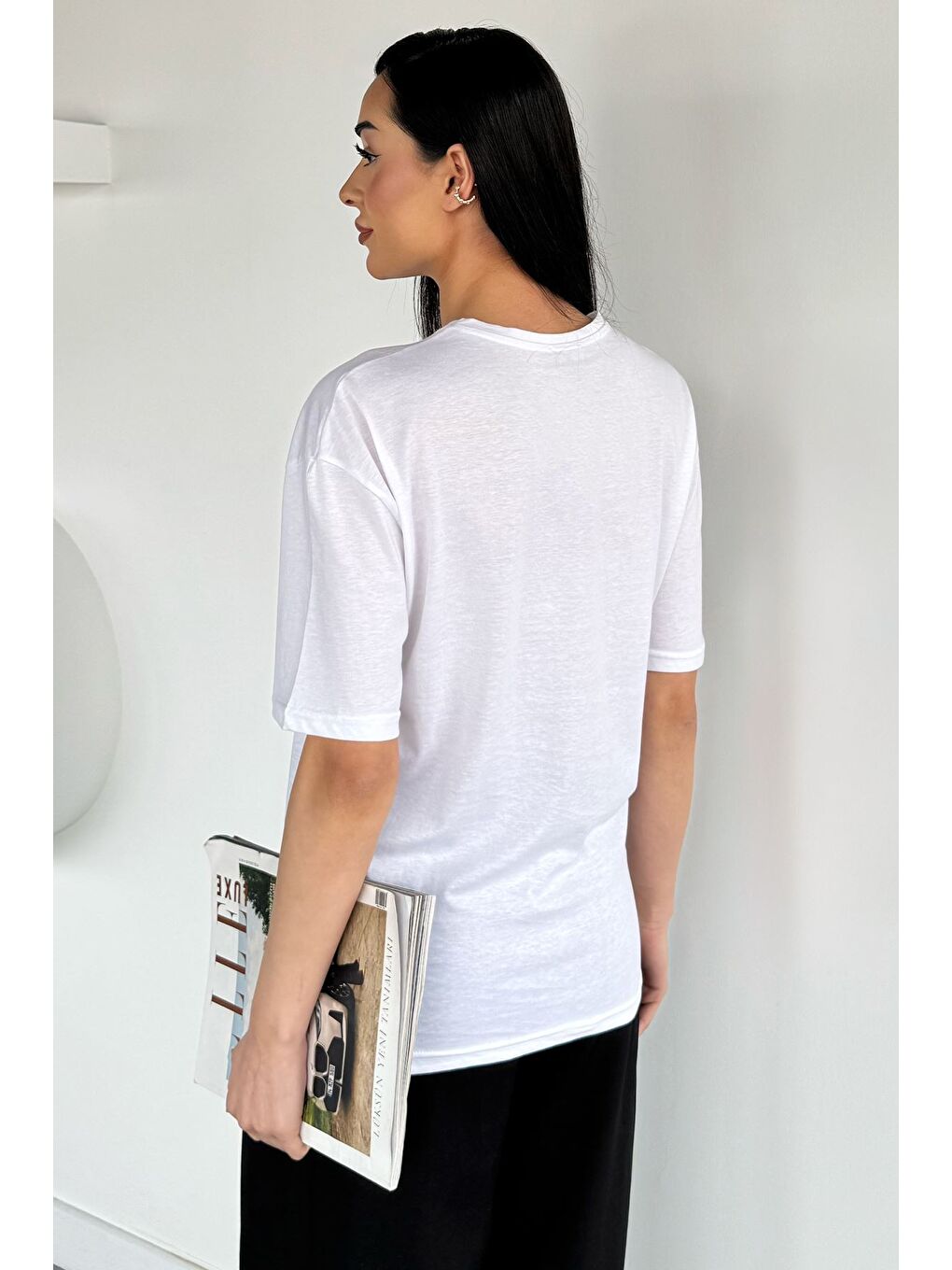 Beyaz Oversize Basıc Tişört-3