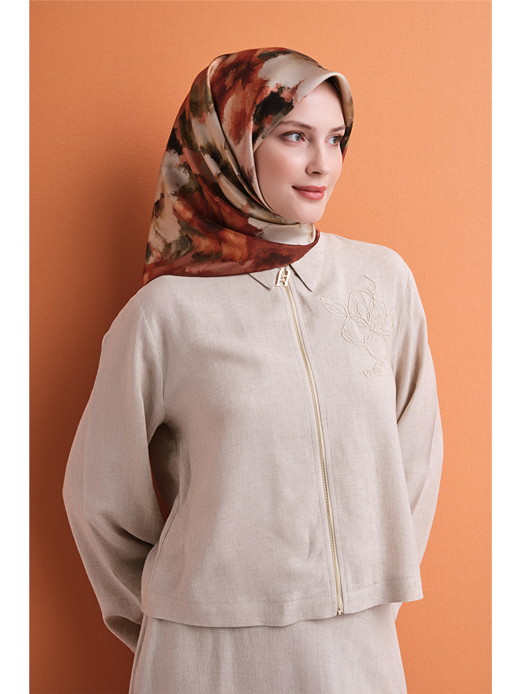 Kahverengi Saf İpek Twill Eşarp 9613d 01