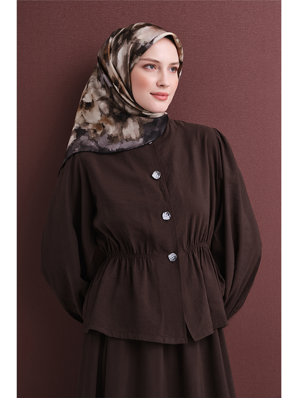 Kahverengi Saf İpek Twill Eşarp 9613d 84