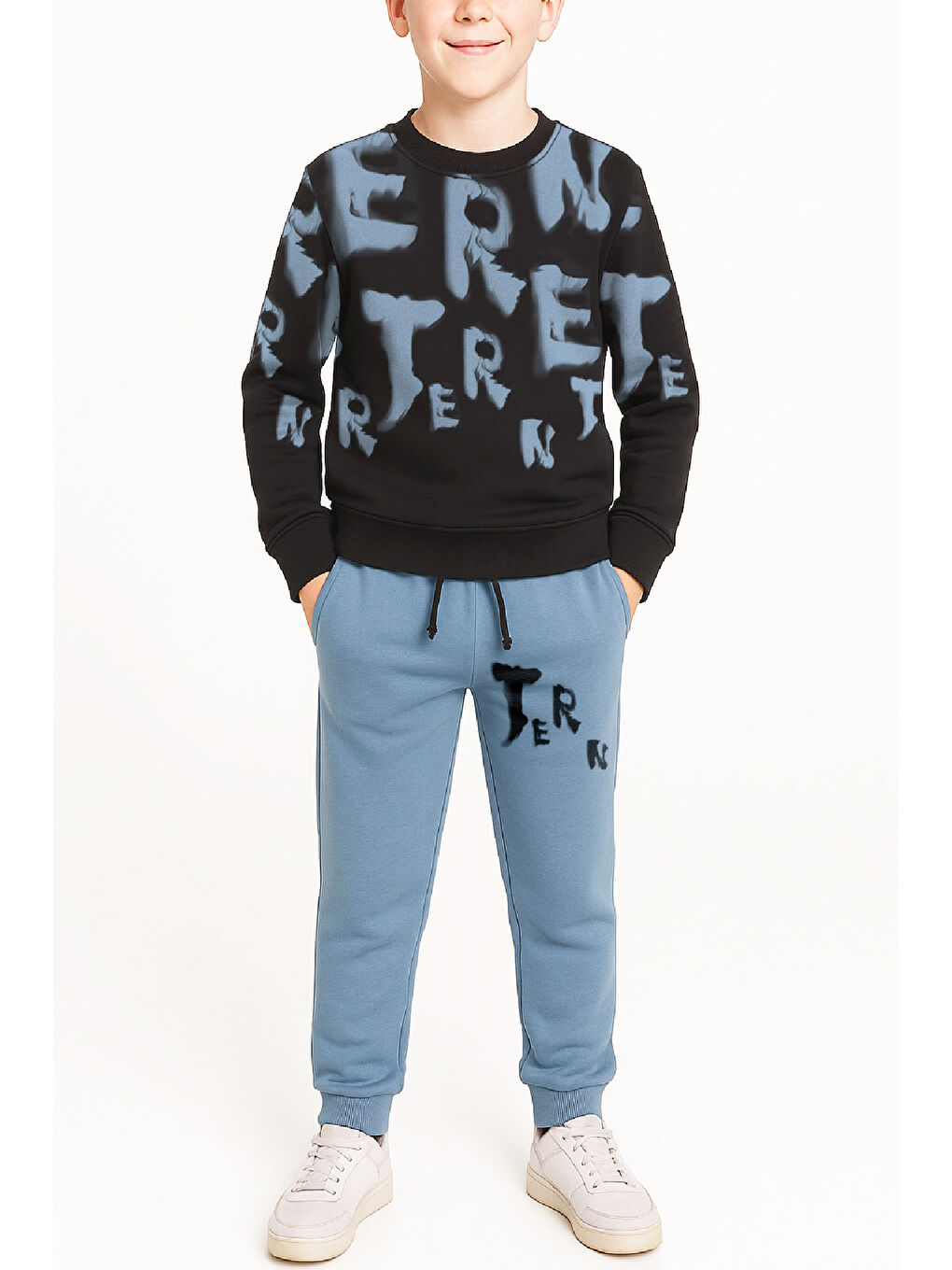 Petrol Erkek Çocuk 2 İplik Şardonsuz Alt-Üst Takım Yazı Baskılı 3-10 Yaş 12413