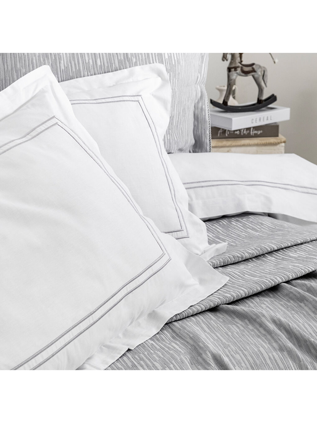 Home Pavia Şönil Çift Kişilik Yatak Örtüsü Nevresim Seti 7 Parça-Gri-5