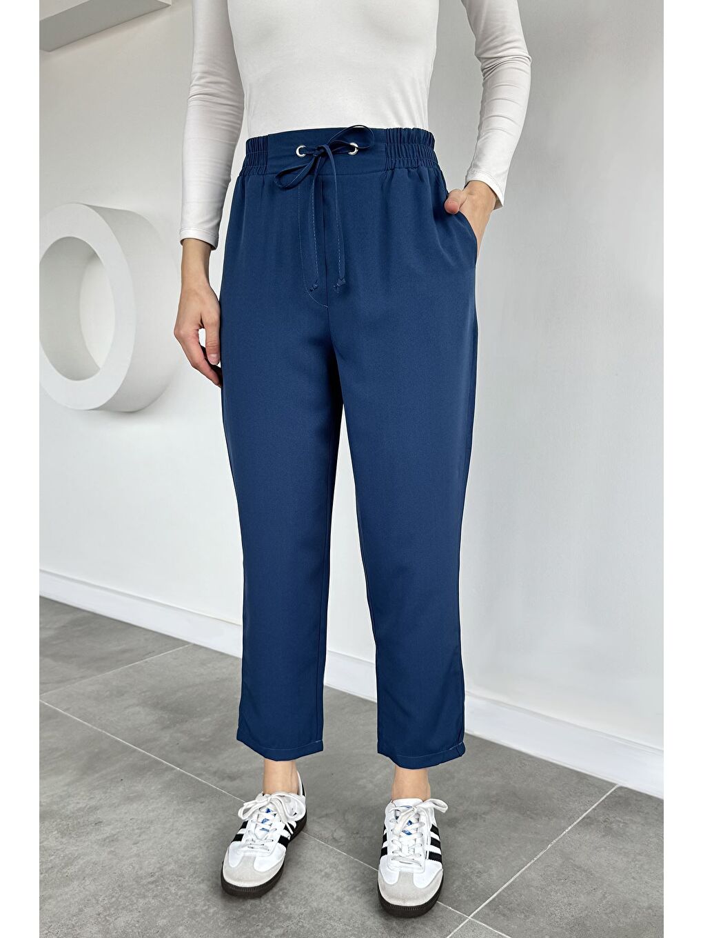Lacivert Kadın Bel Lastikli Pantolon-1