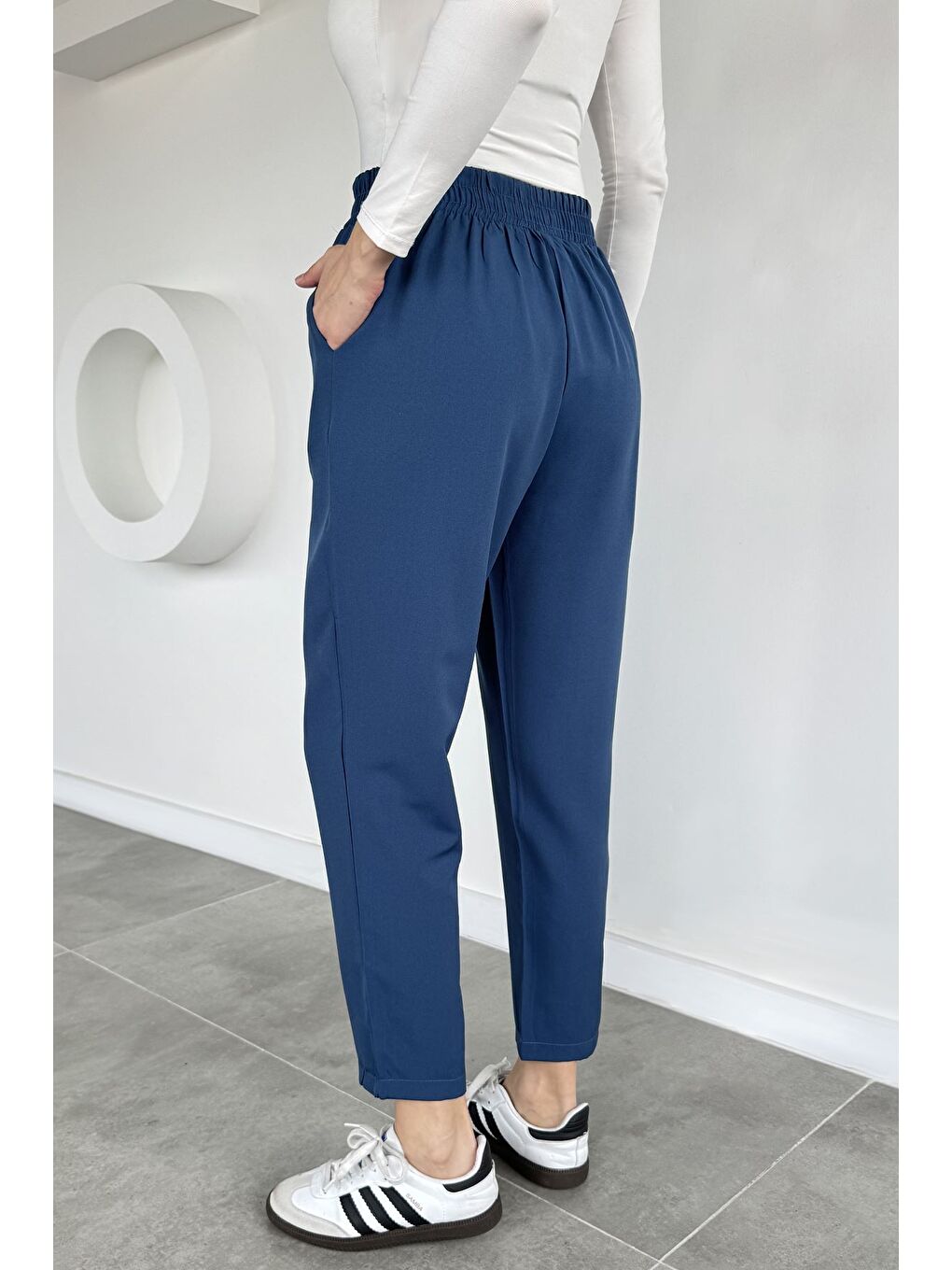 Lacivert Kadın Bel Lastikli Pantolon-2