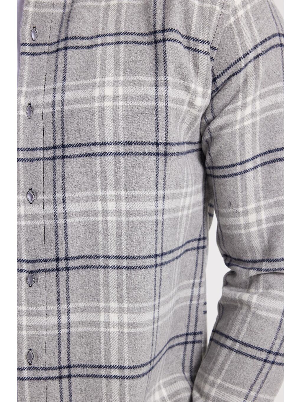 Gri Erkek Slim Fit Dar Kesim Kareli Kışlık Oduncu Gömlek-3
