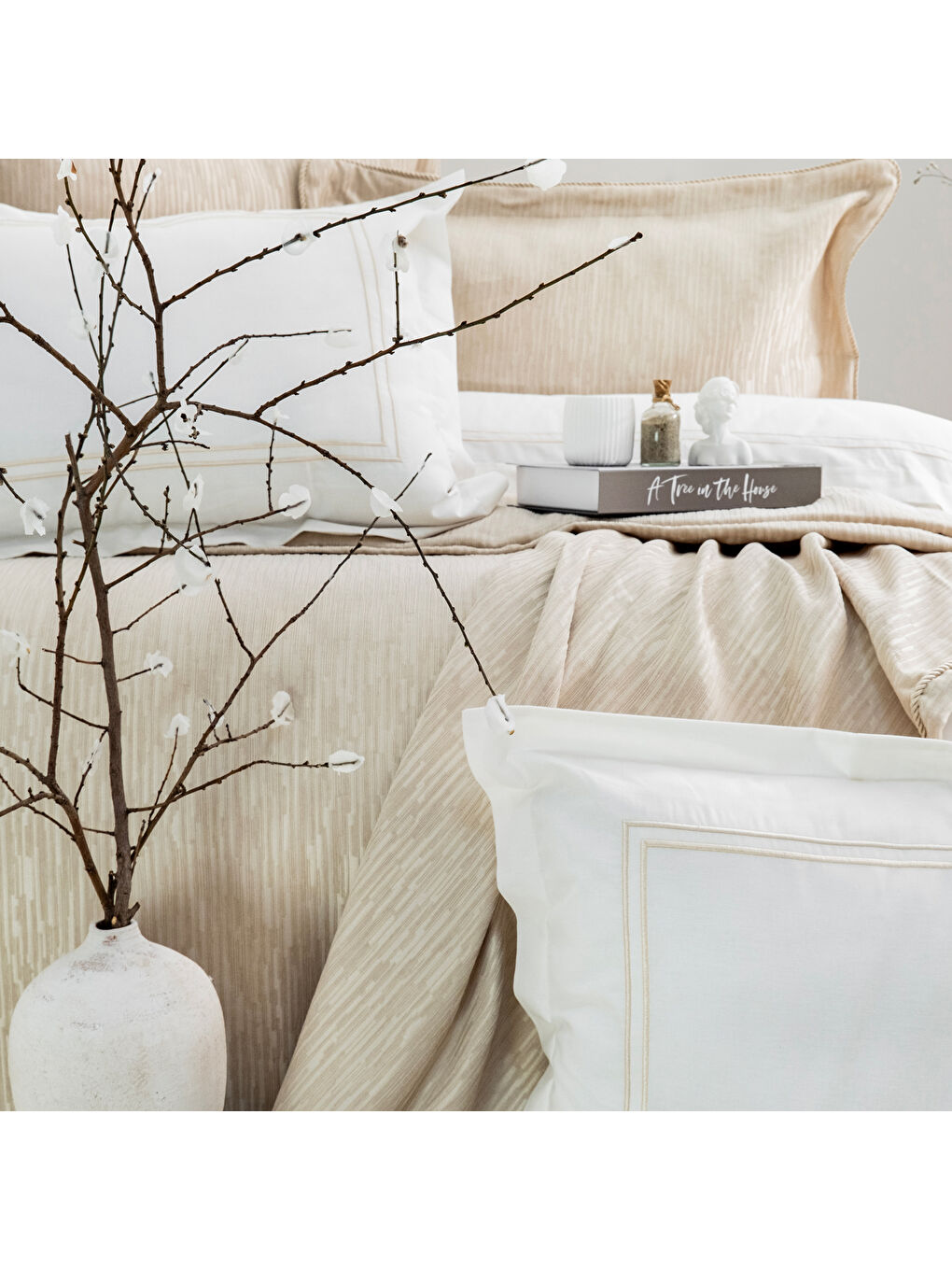 Home Pavia Şönil Yatak Örtüsü Nevresim Seti 7 Parça-Bej-5