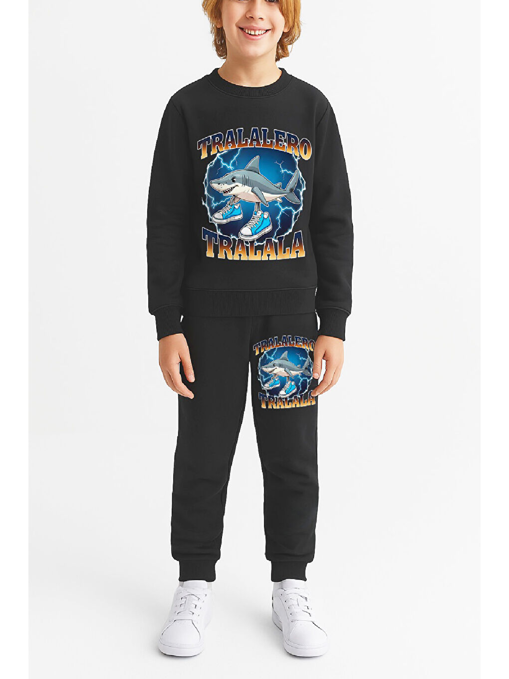 Siyah Erkek Çocuk 3 İplik Şardonlu Alt-Üst Takım Görsel Baskılı 3-10 Yaş 12412