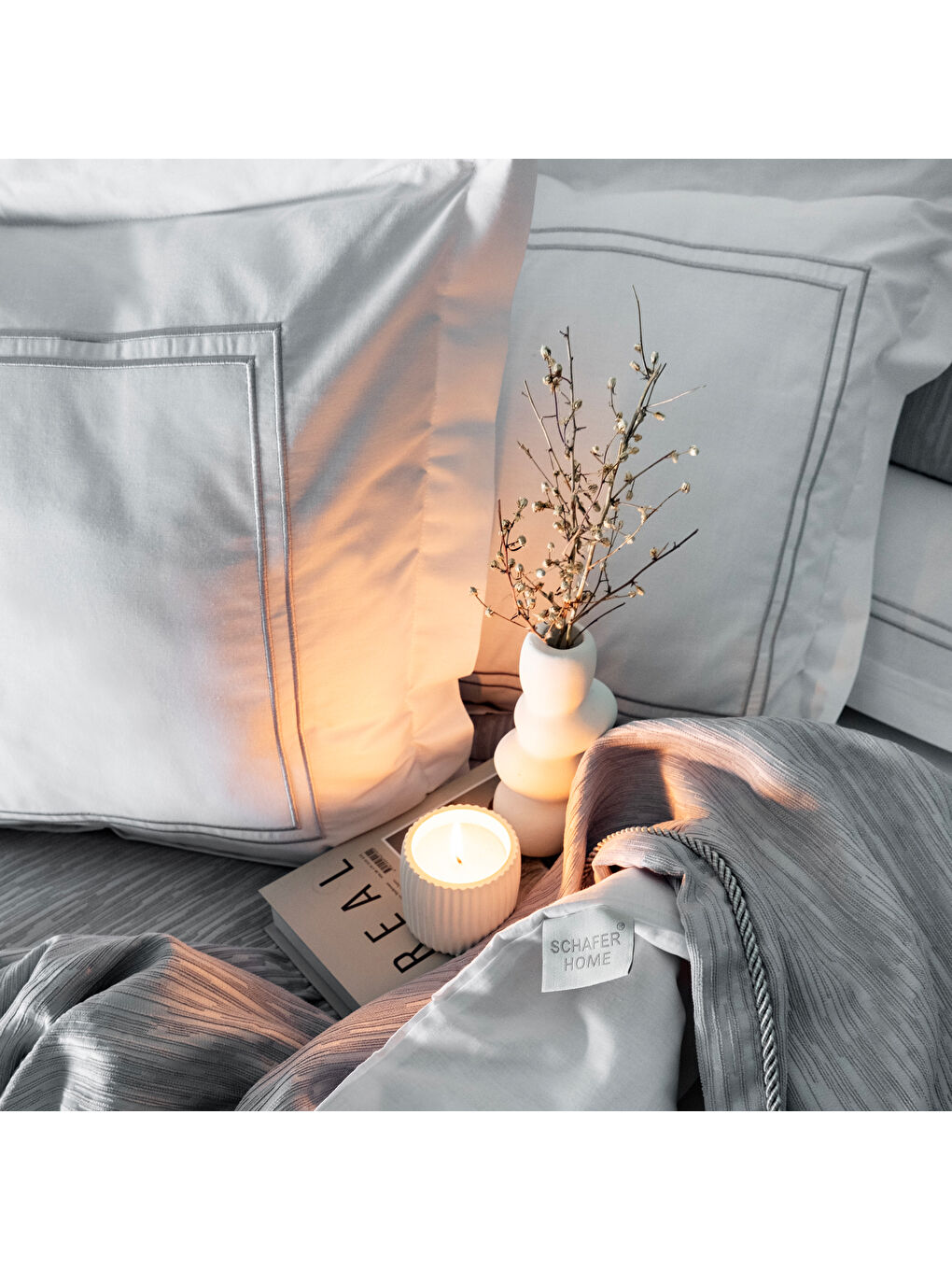 Home Pavia Şönil Çift Kişilik Yatak Örtüsü Nevresim Seti 7 Parça-Gri-6