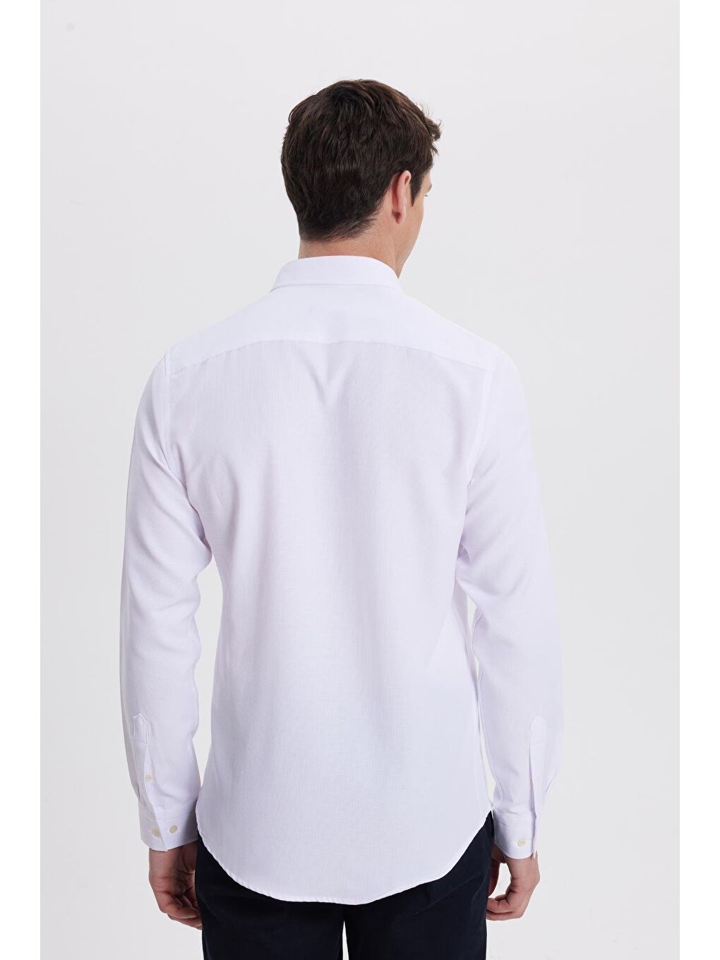 Erkek Slim Fit Dar Kesim Düz Oxford Armalı Düğmeli Yaka Beyaz Spor Gömlek-6