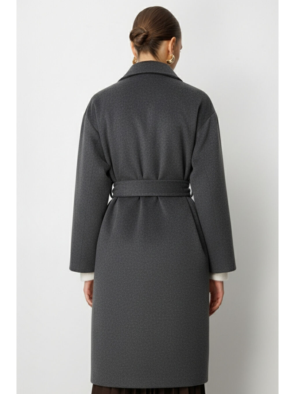 Yünlü Kaşe Doku Torba Cepli Basic Antrasit Kaban-4