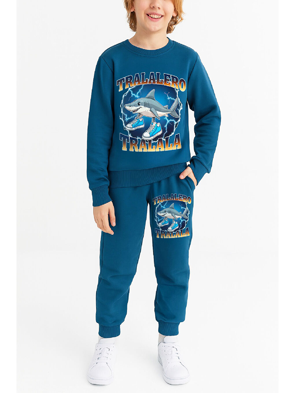 Petrol Erkek Çocuk 3 İplik Şardonlu Alt-Üst Takım Görsel Baskılı 3-10 Yaş 12412