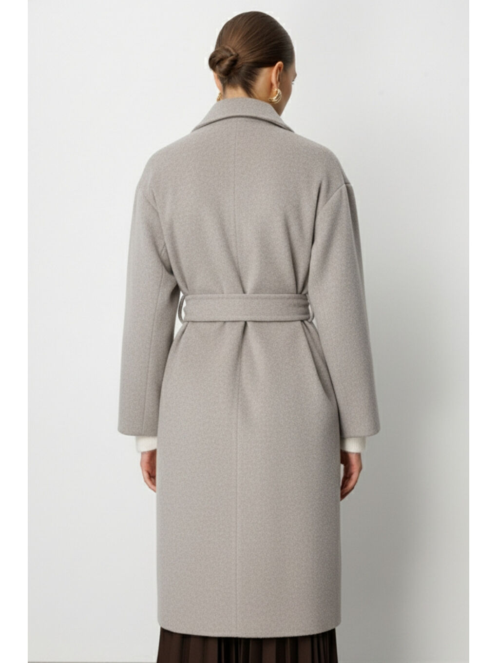 Bej Yünlü Kaşe Doku Torba Cepli Basic Vizon Rengi Kaban-4