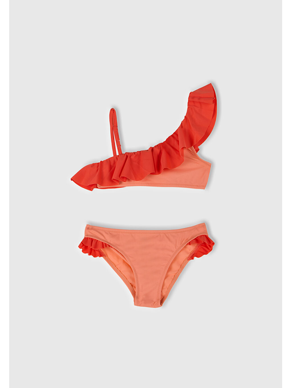 Bej Kız Çocuk Yavruağzı Fırfır Detaylı Ayarlanabilir Askılı Bikini Takımı