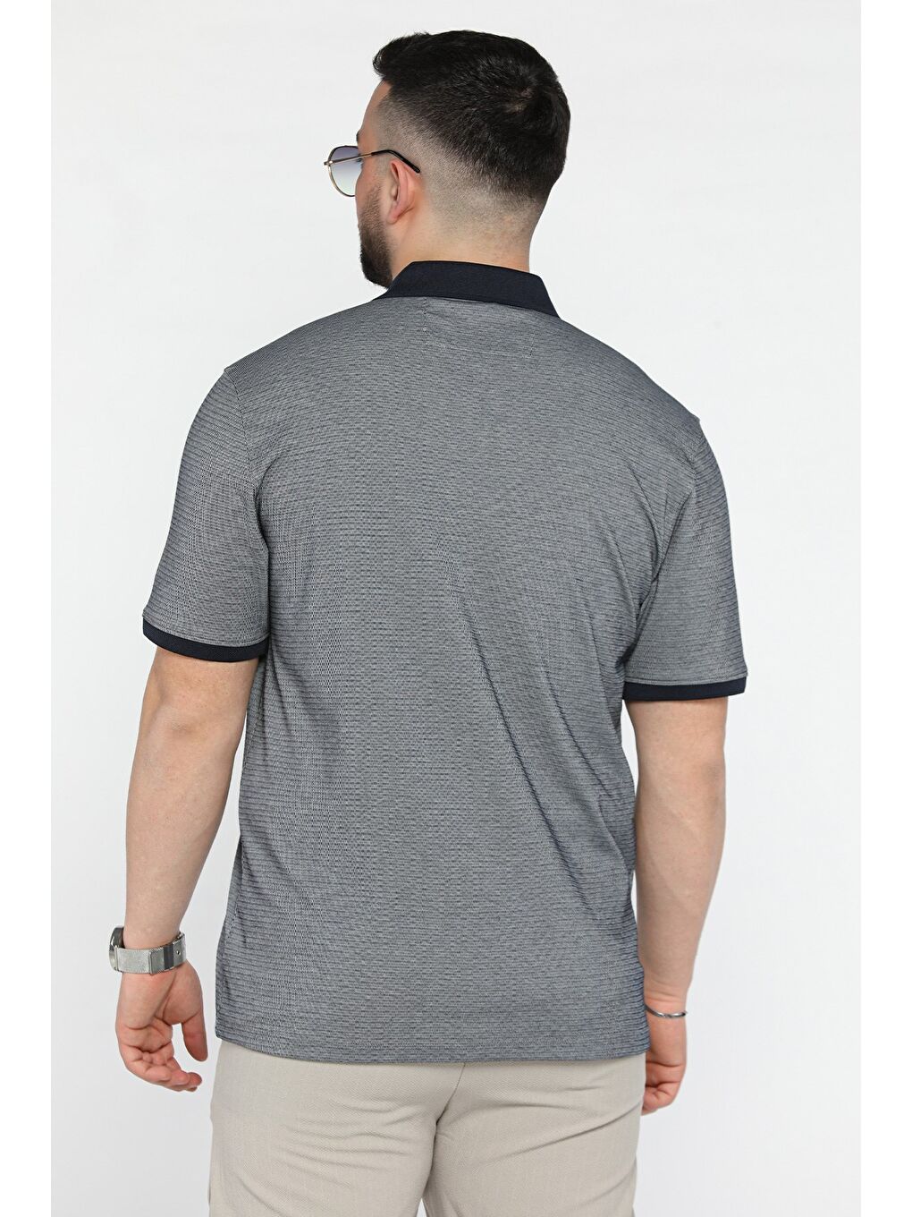 Lacivert Erkek Polo Yaka Tek Cepli Desenli Tişört-2