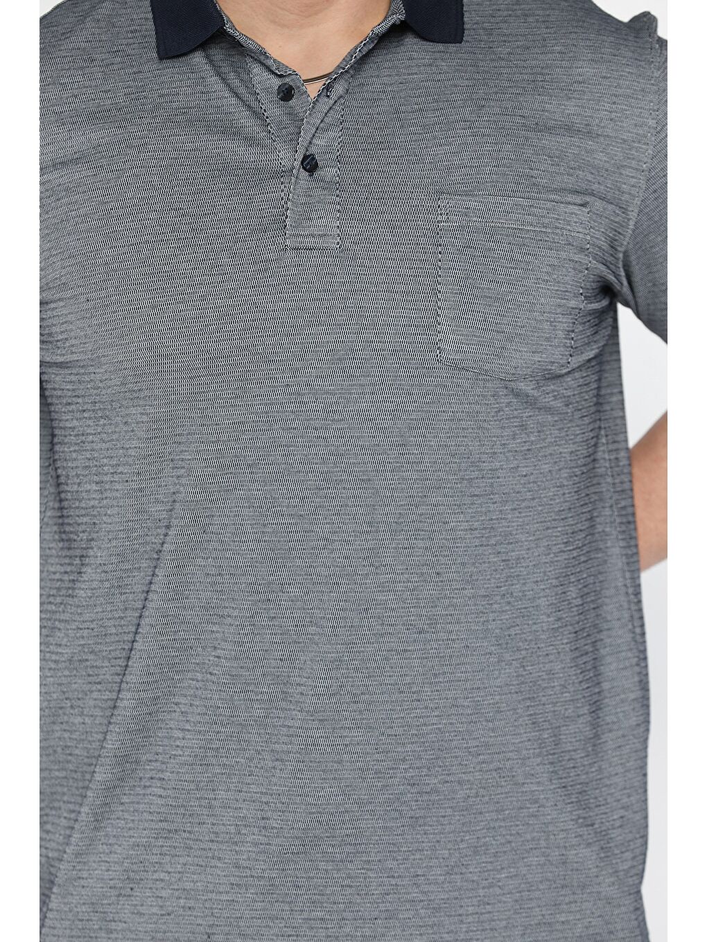 Lacivert Erkek Polo Yaka Tek Cepli Desenli Tişört-3