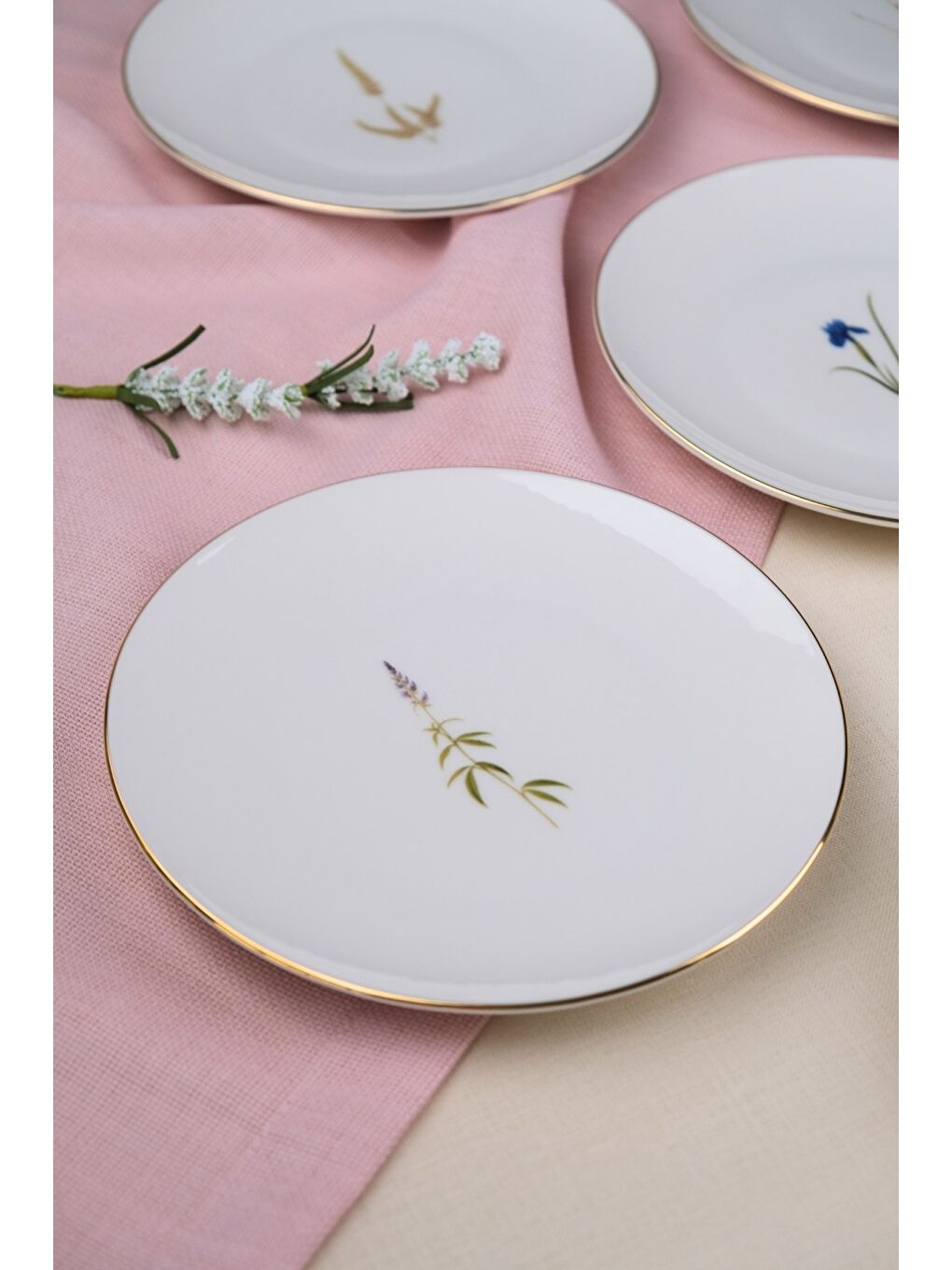 Beyaz Porselen Natura Karma Altın Yaldız Pasta Tabağı 20,50cm 6 lı-4