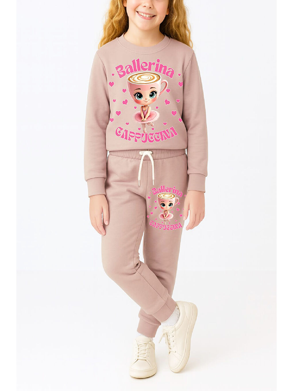 Kahverengi Kız Çocuk 3 İplik Şardonlu Görsel Baskılı Alt-Üst Takım-3 -10 Yaş 12410-1