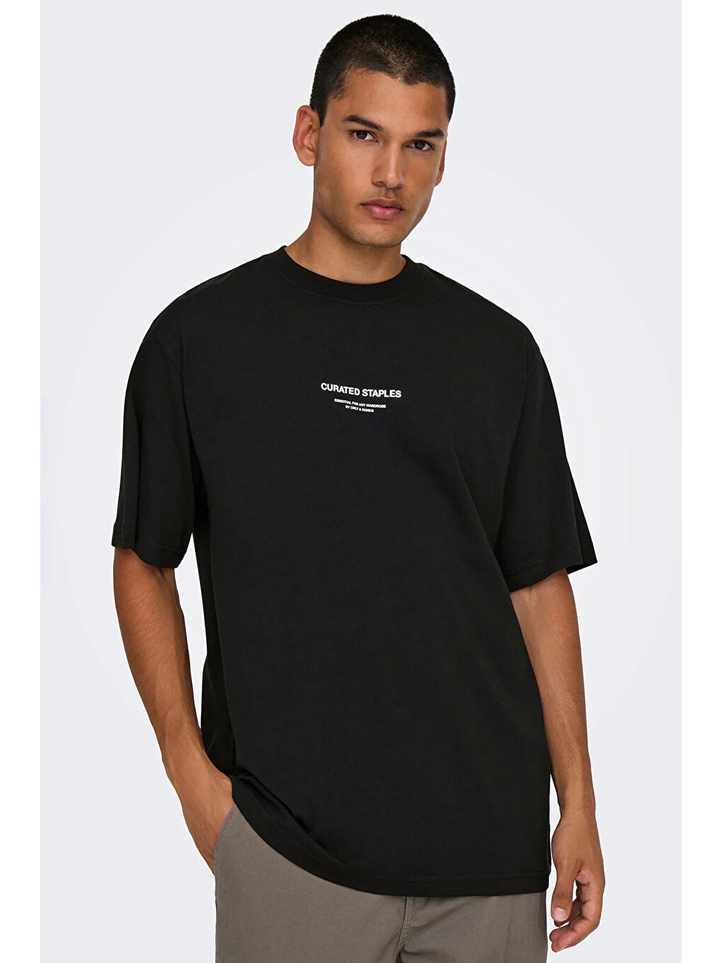 Siyah Onscurated % 100 Pamuk Baskılı Bisiklet Yaka T Shirt 22030925