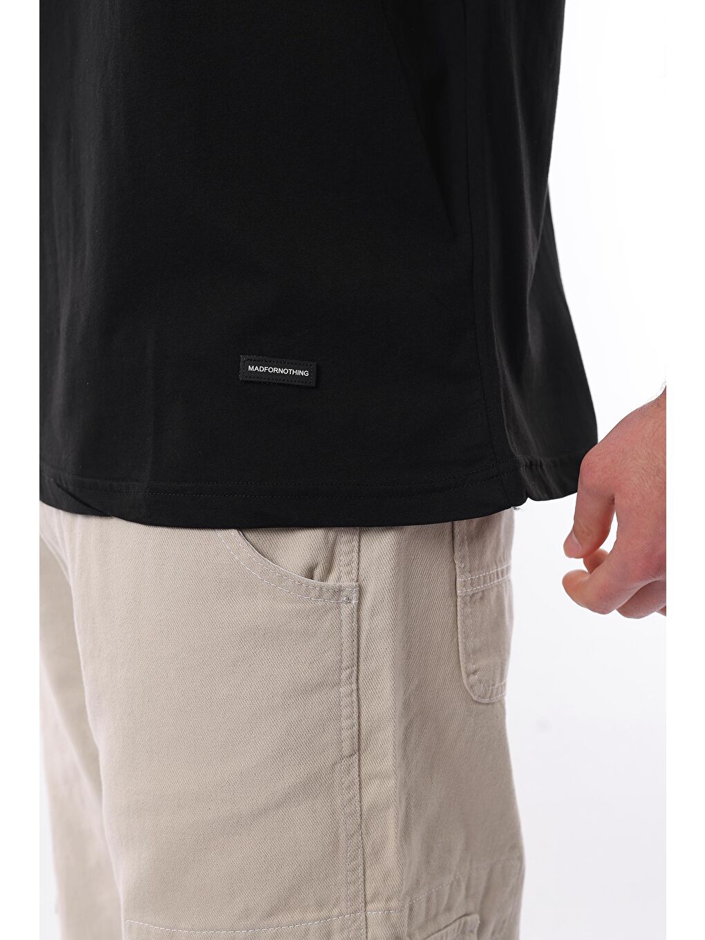 Siyah Bisiklet Yaka Şerit Detaylı Pamuklu Erkek %100 Pamuk Tişört E7033-4