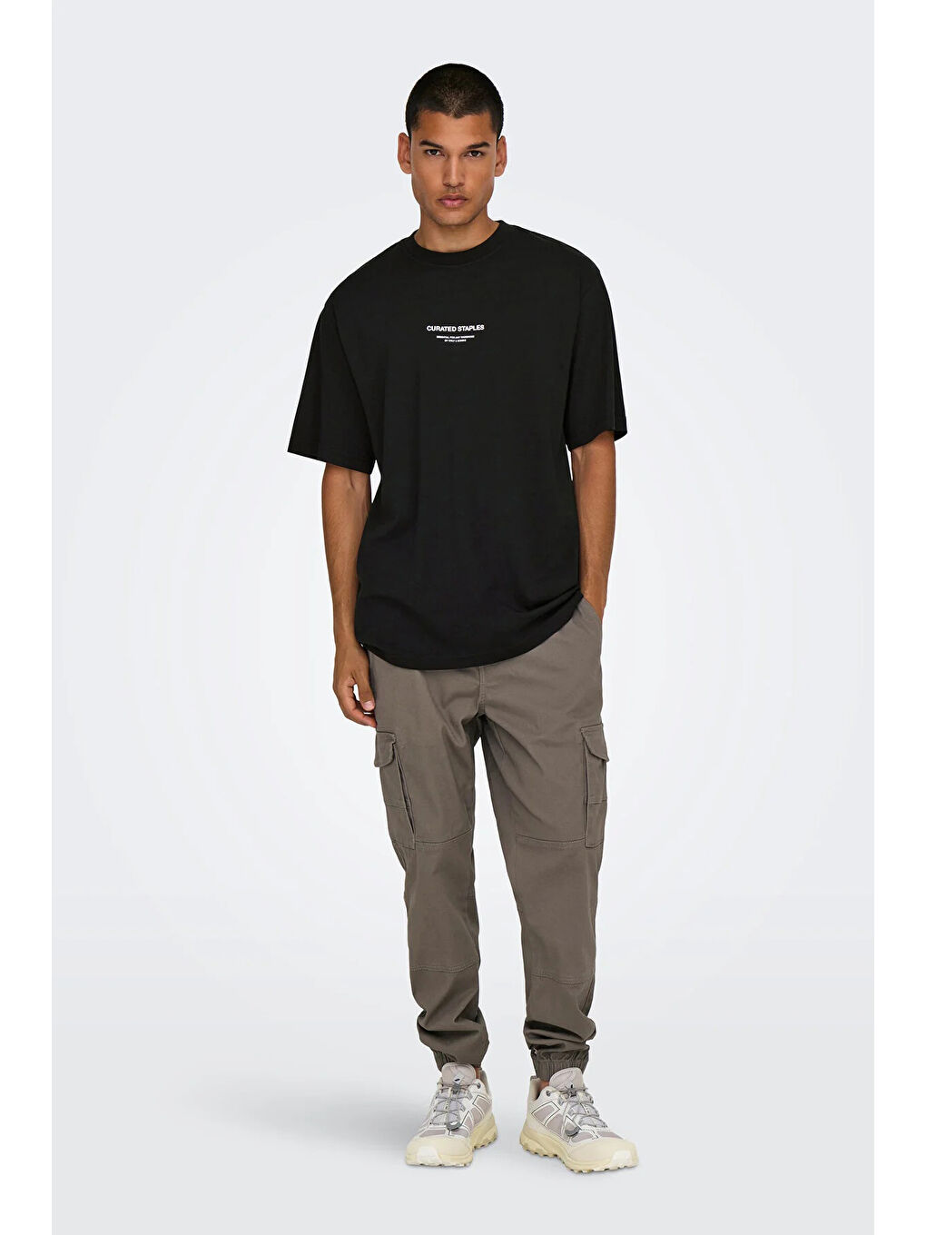 Siyah Onscurated % 100 Pamuk Baskılı Bisiklet Yaka T Shirt 22030925-1