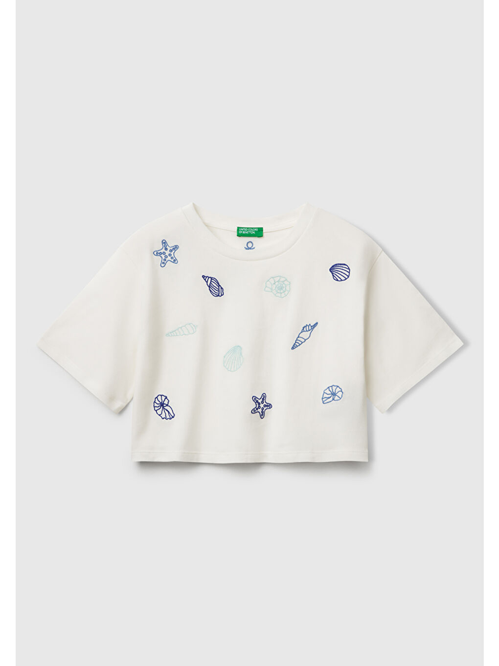 Kız Çocuk Beyaz Baskılı Logo İşleme Detaylı Crop T-Shirt