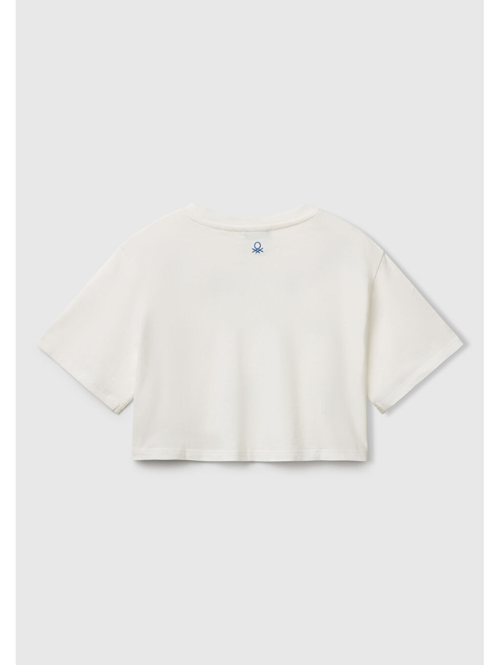 Kız Çocuk Beyaz Baskılı Logo İşleme Detaylı Crop T-Shirt-1