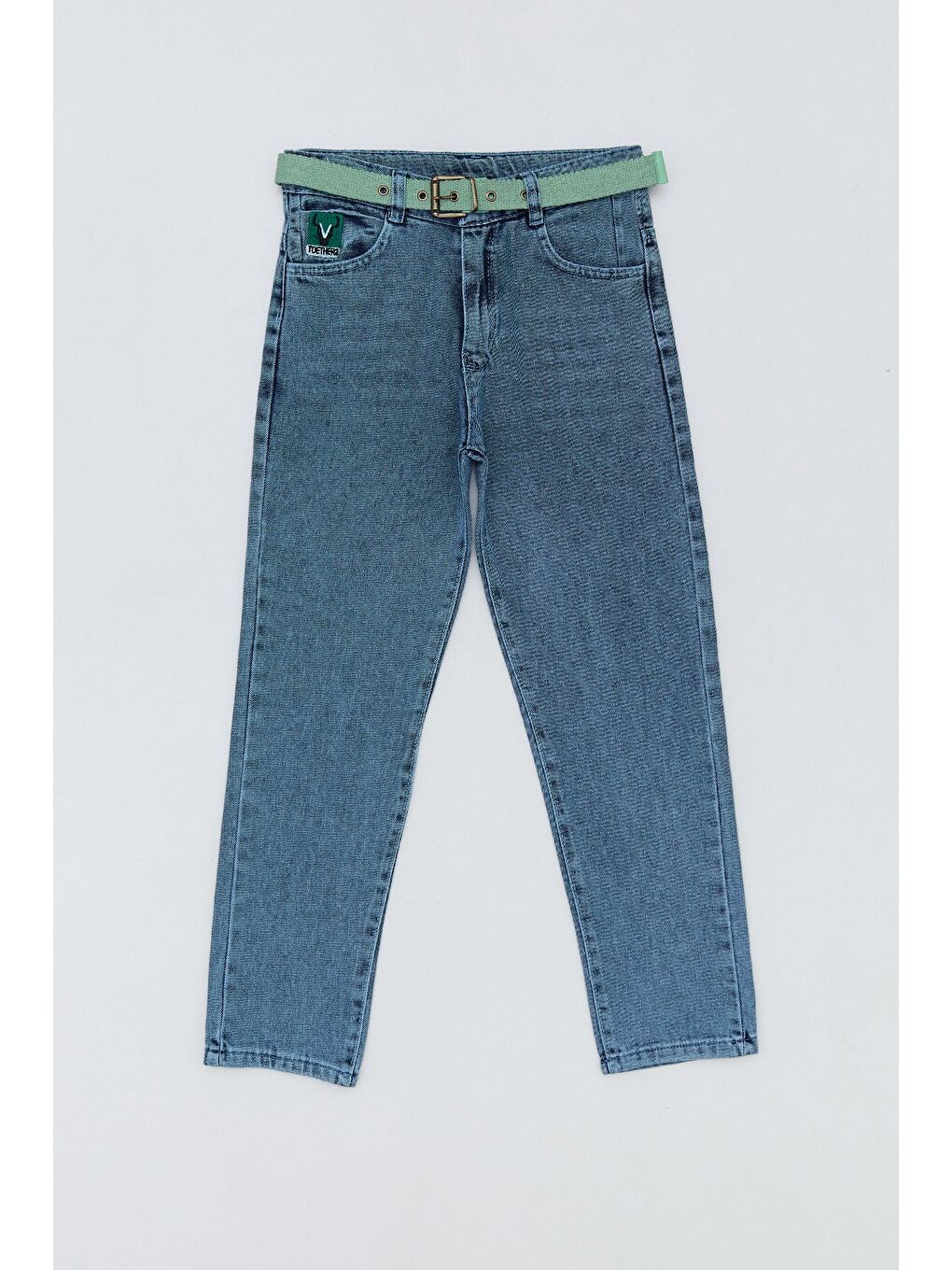 Mavi Nakışlı Kemerli Erkek Çocuk Regular Jean