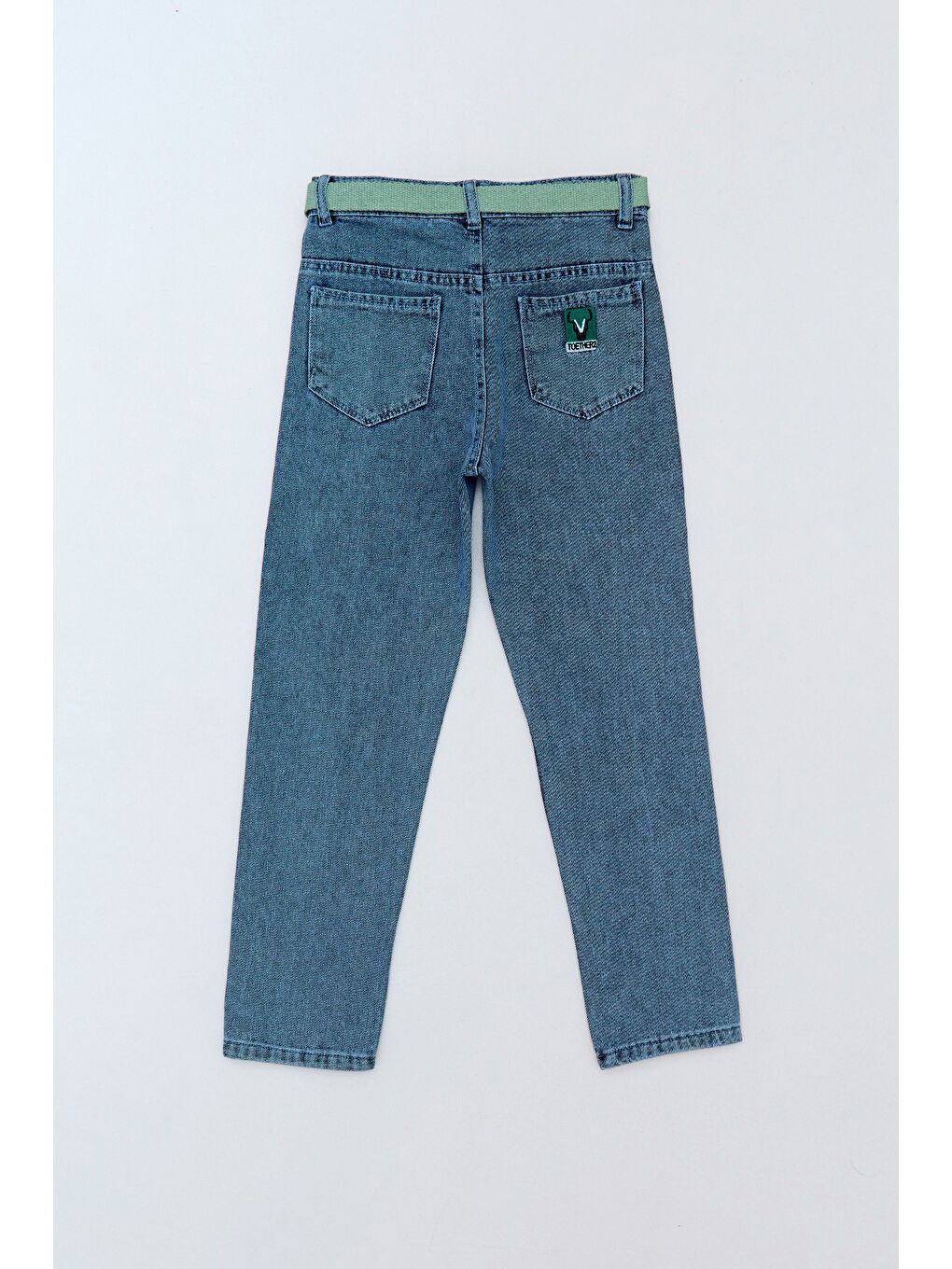 Mavi Nakışlı Kemerli Erkek Çocuk Regular Jean-1
