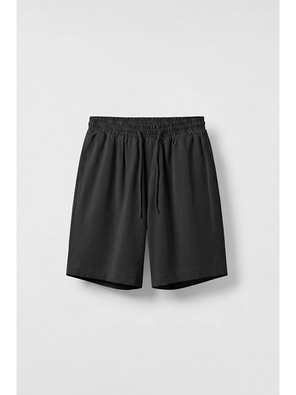Erkek Relaxed Fit Lastikli Bel Kumaş Şort Siyah