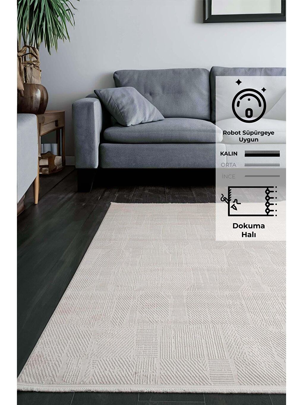 Ekru Konfor Parla 5783 Kadife İplikli Salon Mutfak Oturma Odası Halısı Modern Dokuma Halı-120x180