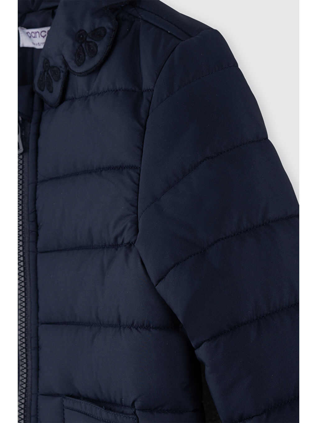 Kız Çocuk Yaka Detaylı Mont Lacivert-1